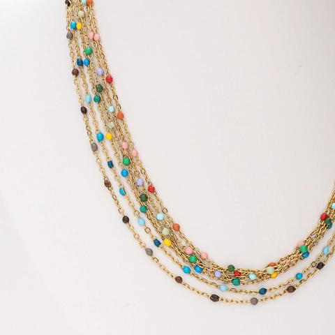 Colorful Enamel Bead Stainless Steel Necklace For Women French Retro Minimalist Adjustable Lobster Clasp Jewelry Gift