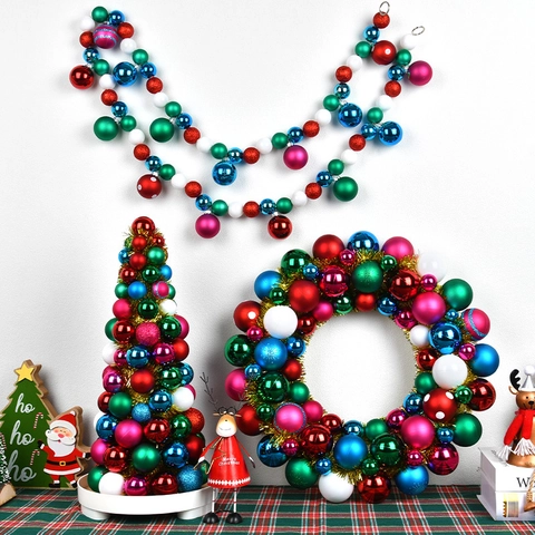 Couronne De Boules De Noël Colorées Tour Décoration Plastique Mat Brillant Paillettes Ornements Maison Bureau Fenêtre