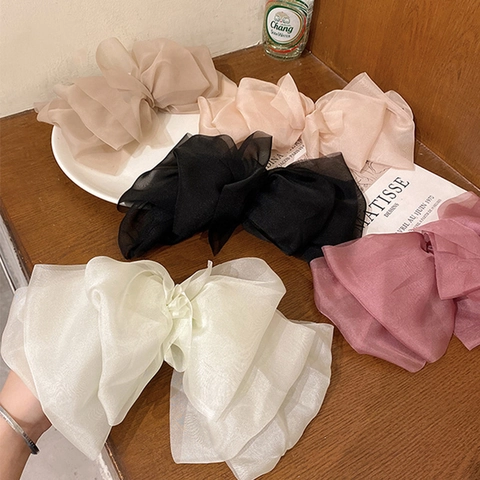 Grande Barrette À Cheveux Noeud En Organza Pour Femmes Élégante Maille Tulle Multi Couches Accessoire Style Coréen