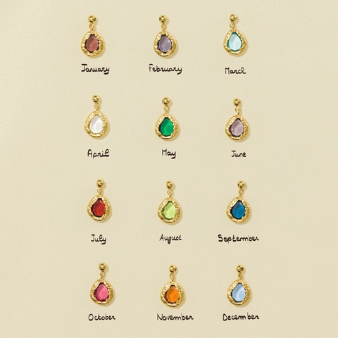 Collier Pierre De Naissance Gouttelette Acier Inoxydable Plaqué Or 18K Texture Martelée Cadeau Bijoux Saint Valentin Pour Femmes