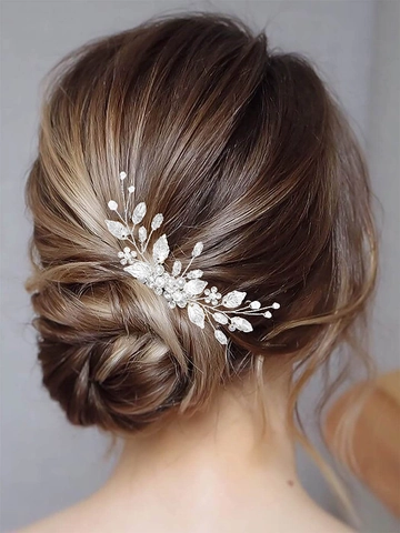 Peine De Pelo Boda Hoja Strass Perla Artificial Tocado Novia Horquilla Aleación Cristal Accesorios Para El Cabello Mujer