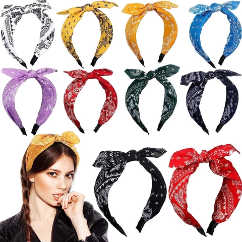 Vintage Paisley Pattern Knotted Bow Headband Fabric Wide Hairband Stylish Ethnic Headwear Accessory For Women Girls