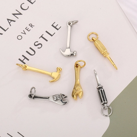 Mini Hardware Tool Pendants Stainless Steel Hammer Wrench Screwdriver Charms For DIY Jewelry Making Accessories
