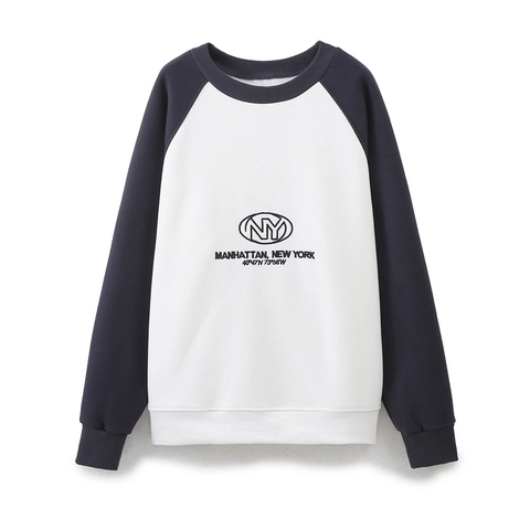 Felpa Da Donna Maniche Raglan Girocollo Blocchi Di Colore Ricamo NY Manhattan Foderata In Pile Top Streetwear Casual