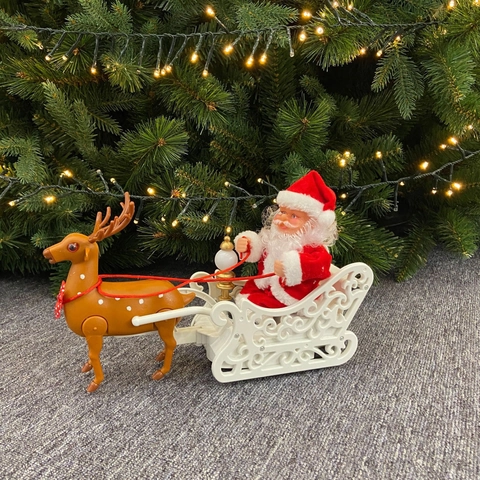 Electric Santa Claus Reindeer Sleigh Christmas Decoration Moving Xmas Toy Festive Holiday Home Decor ABS Vinyl Cloth