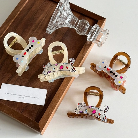 Pinza Para El Cabello De Animales Lindos Acetato Gato Perro Pez Hueso Forma Tiburón Clip Coreano Dulces Accesorios Para El Cabello Mujeres