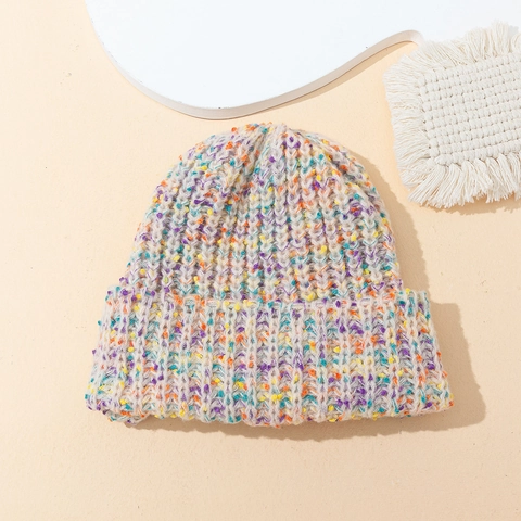 Women Warm Winter Knit Beanie Hat Soft Acrylic Multi Color Confetti Slouchy Retro Thick Cuffed Skull Cap