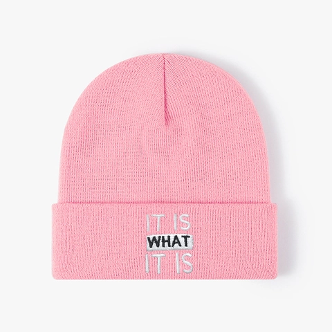 Knit Beanie Hat Acrylic Warm Winter Cold Weather Embroidery Letter Print Casual Unisex Slouchy Skull Cap