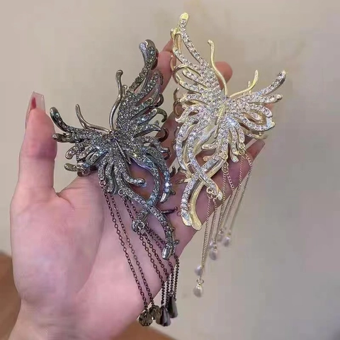 Schmetterling Haarklammer Legierung Straß Quaste Künstliche Perle Anhänger Koreanisch Süß Elegant Haarschmuck Für Damen