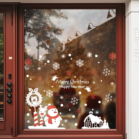 Christmas Window Stickers Static Cling Snowman Reindeer Snowflake Glass Decals Double Sided Festive Decor