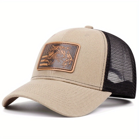 Trucker Hat Baumwolle Mesh Atmungsaktiv Outdoor Vintage American Style Baseball Cap Tiger Lederpatch Für Herren Damen