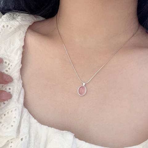 S925 Sterling Zilver Natuurlijke Roze Chalcedoon Hanger Ketting Zoete Elegante Slangenketting Geometrische Sieraden Vrouwen