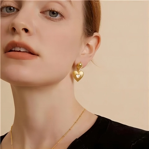 Vintage Heart Necklace And Earrings Stainless Steel Gold Plated Malachite Turquoise Inlaid Jewelry Fashion For Women