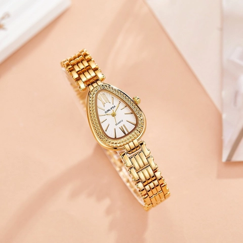 Women Quartz Watch Snake Head Case Stainless Steel Back Alloy Metal Chain Strap Elegant Fashion Wristwatch For Ladies