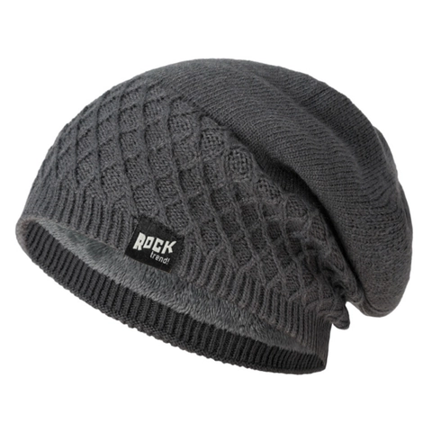 Berretto In Maglia Foderato In Pile Inverno Caldo Esterno Spesso Acrilico Slouch Cap Unisex Motivo Diamante