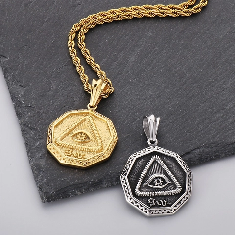 Colgante Ojo De La Providencia Vintage Acero Inoxidable Octágono Pirámide Gótico Punk Joyería Para Hombres