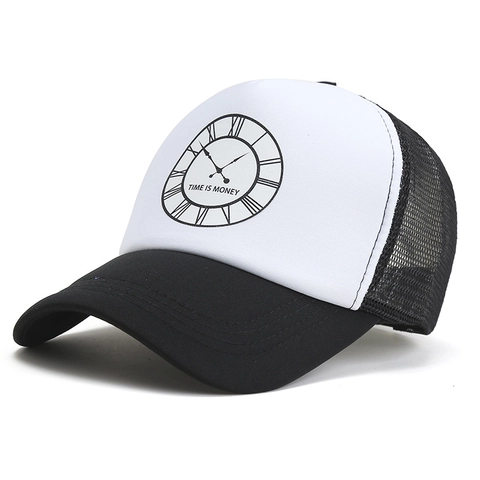 Trucker Hat Polyester Mesh Ademend Verstelbaar Baseball Cap Klok Print Time Is Money Streetwear Snapback