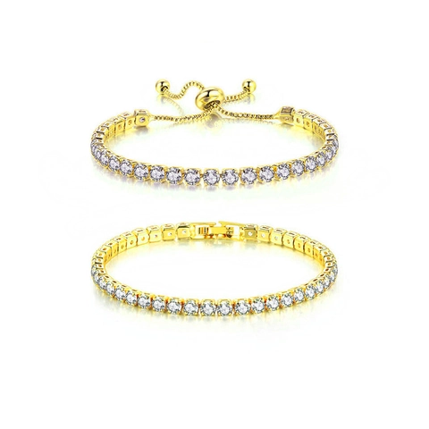 Copper Tennis Bracelet With Round Cubic Zirconia And 18K White Gold Plated Adjustable Bolo Clasp Elegant Jewelry For Women