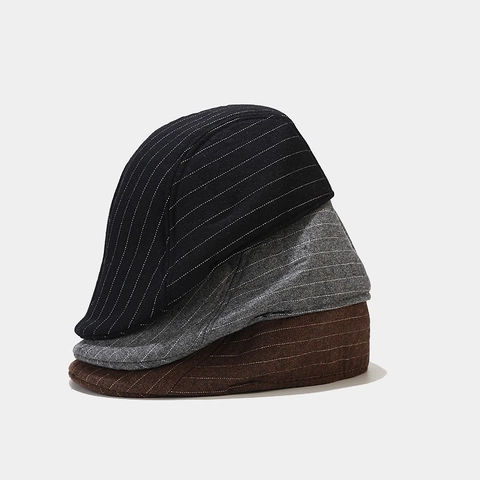 Vintage British Style Men Ivy Cap Autumn Winter Warm Pinstripe Flat Cap Retro Newsboy Hat Casual Accessories
