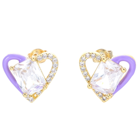 Fashion Contrast Color Heart Zirconia Stud Earrings For Women Copper Gold Plated Enamel Inlaid Sweet Jewelry Accessory