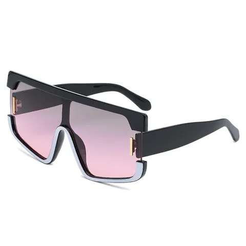 Oversized Vierkante Zonnebril Voor Dames Trendy Eendelig Schild Flat Top UV400 Bescherming PC Frame