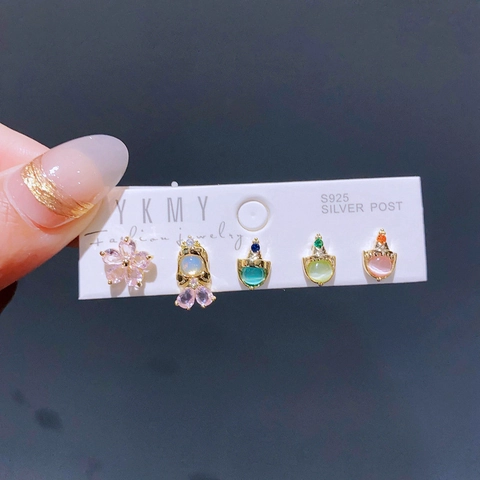 Cartoon Animal Stud Earrings Copper Gold Plated With 925 Sterling Silver Earring Post AAA Zircon Sweet Jewelry For Women