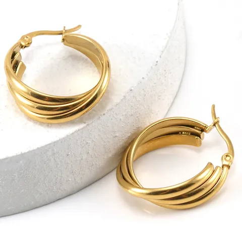 Multi Layer Twisted Hoop Earrings 18K Gold Plated Stainless Steel Geometric Circle Fashion Elegant For Women Accessory