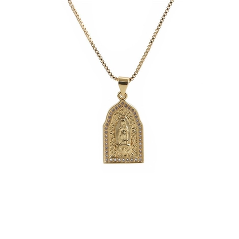 Jungfrau Maria Guadalupe Anhänger Halskette Kupfer Vergoldet Zirkon Religiöser Schmuck Für Herren Damen Box Kette