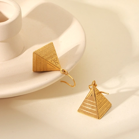 Boucles D'oreilles Pendantes Pyramide Vintage Acier Inoxydable Plaqué Or 18K Style Égyptien Bijoux Boho Chic Pour Femmes