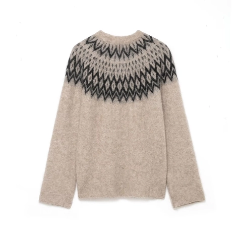 Suéter De Punto Jacquard Fair Isle Para Mujer Cuello Redondo Manga Larga Informal Felpa Elegante