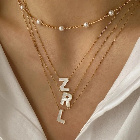 Collar Con Colgante De Letra Inicial Chapado En Oro De 18K Acero Inoxidable Madreperla Natural Joyería Minimalista Mujer