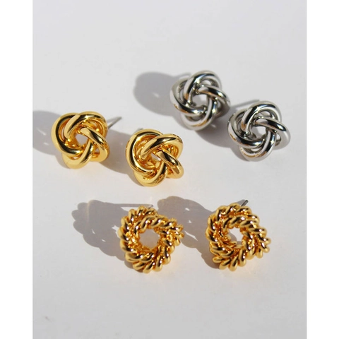 Ig-stil Lässiger Klassischer Stil Unregelmäßige Geometrische Unregelmäßige Knoten Hohle Messing 24k Vergoldete Versilberte Ohrstecker