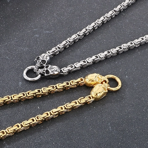 Collar De Cabeza De Calavera Para Hombre Acero Inoxidable Cadena Bizantina Gótico Hip Hop Punk Joyería
