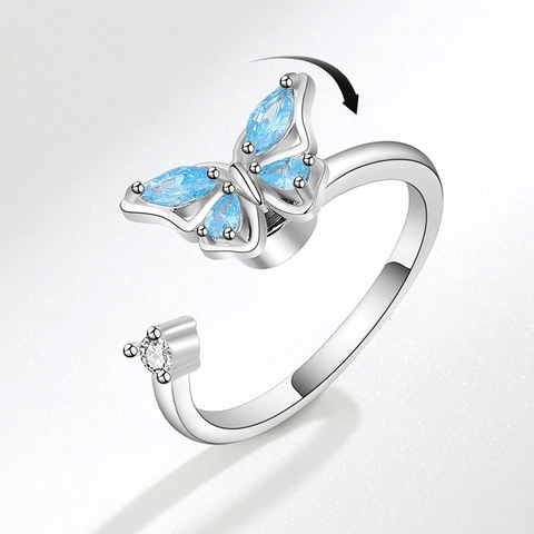 Rotating Butterfly Ring For Women Copper Inlaid Rhinestone Open Adjustable Finger Ring Fashion Personalized Animal Jewelry