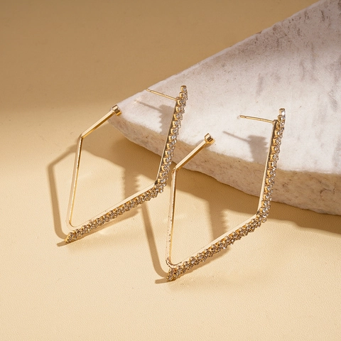 Orecchini A Lobo Geometrici Con Strass E Perno In Argento Rame Forma A V Gioielli Di Moda Di Lusso Per Donna