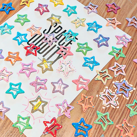Stern Haarklammern Fünfzackiger Stern BB Snap Haarnadeln Lackiertes Metall Glitzer Punkte Bunte Haaraccessoires Für Kinder Mädchen