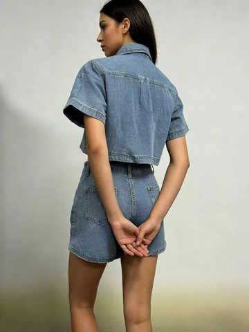 Haut Court En Jean À Manches Courtes Pour Femmes Et Jupe Asymétrique En Coton Lavé Style Cargo Taille Haute Mode Été