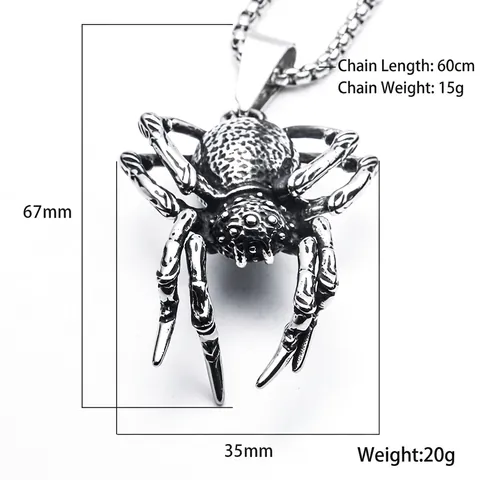 Gothic Spider Pendant Necklace Stainless Steel Punk Hip Hop Animal Shape Jewelry Gift For Men And Women