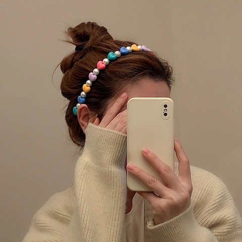 Cerchietto Per Capelli Con Cuore Dolce E Künstliche Perle Artificiali Acrilico Accessorio Per Capelli Per Donne Ragazze