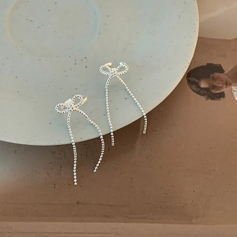 Orecchini Ear Cuff Con Fiocco Nappina Rame Zircone Catena Lunga Senza Buco Gioielli Stile Coreano Per Donna