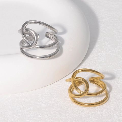 Meerlaagse Spiraal Open Ring Roestvrij Staal 18K Verguld Onregelmatig Geometrisch Verstelbaar Minimalistische Sieraden