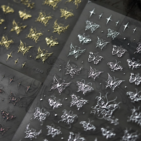 3D Butterfly Nail Art Stickers Holographic Laser Silver Gold Stamping Stars Manicure Decoration DIY Accessories