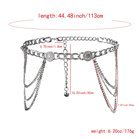 Cinturón de Cadena de Metal Multicapa para Mujer Colgante de Moneda Bohemio Cadena de Cintura Elegante Accesorio Étnico para Vestidos