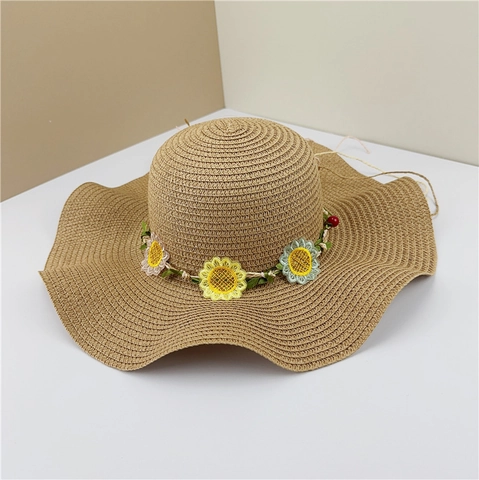 Wavy Brim Straw Hat Sunflower Embroidery Sun Protection Summer Beach Breathable Floral Vacation Travel Hat Women Girls