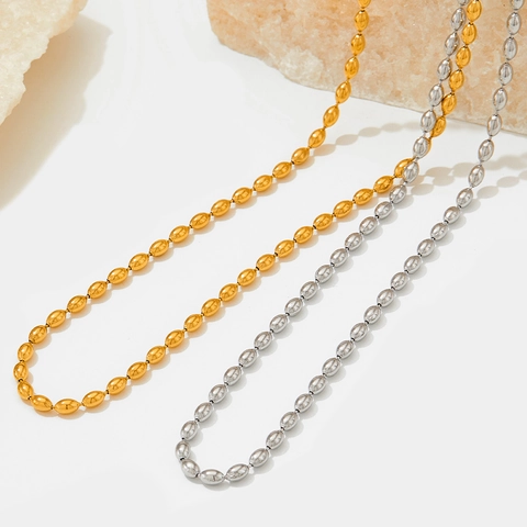 Minimalistische Edelstahl Halskette Mit Ovalen Perlen Für Damen Einfache Reiskornkette Gold Silber Ton Modeschmuck