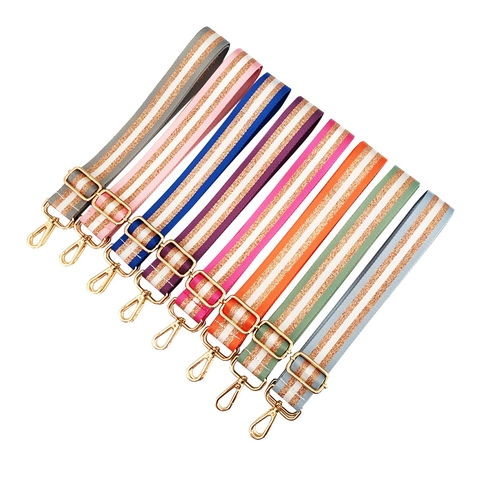 Adjustable Bag Strap Nylon Webbing Wide Shoulder Crossbody Colorful Stripe Shiny Thread Alloy Buckle Replacement