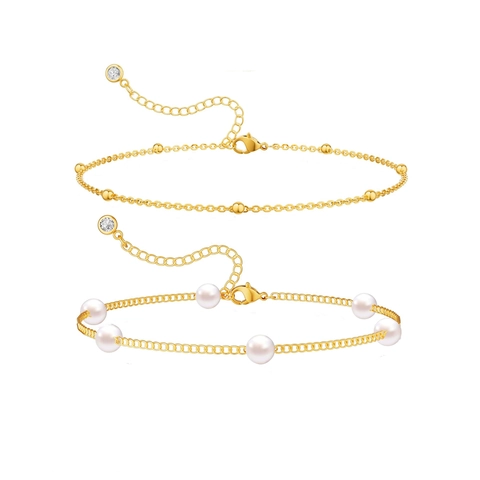 Alloy Artificial Pearl Double Layer Bracelet Gold Plated Rhinestone Starlight Adjustable Jewelry For Women Fashion Gift