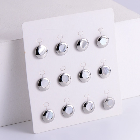 Round Stud Earrings Stainless Steel White Shell Inlay Minimalist Geometric Fashion Jewelry For Women