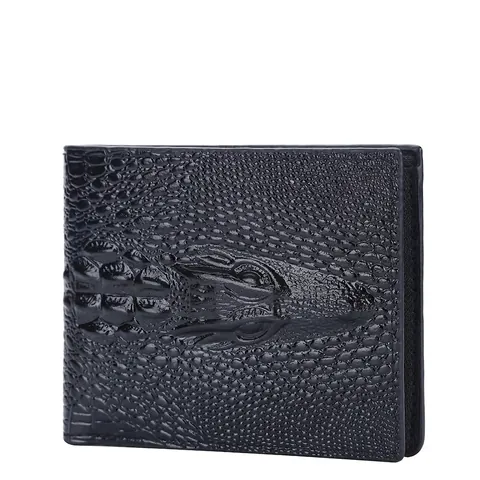 Men Bifold Wallet Retro Crocodile Pattern Embossed PU Leather Multi Card Slots Zipper Coin Pocket Casual Business Purse