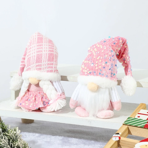 Muñeco Gnomo De Navidad Rosa Lentejuelas Punto Peluche Sin Rostro Rudolph Decoración Escritorio Regalo Vacaciones Estilo